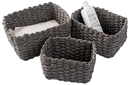 Cestino portaoggetti, set da 3 cestini intrecciati, scatole portaoggetti per accessori, organizer da bagno, organizer per fasciatoio, piccolo cestino
