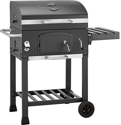 Jamestown JAXON - Barbecue a carbonella con vassoio per carbone regolabile in altezza e termometro con coperchio con apribottiglie, griglia di alta qualità per un barbecue di successo