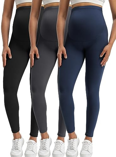 Buttergene, Mammaleggings för kvinnor, gravidleggings, aktivkläder, träning, yoga, 3-pack svart/mörkgrå/marinblå, L