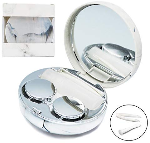Vastsoon Contact Lens Case, Portable Cute Eye Contacts Colored Lenses Remover Tool Kit with Mirror for Travel (Silver)