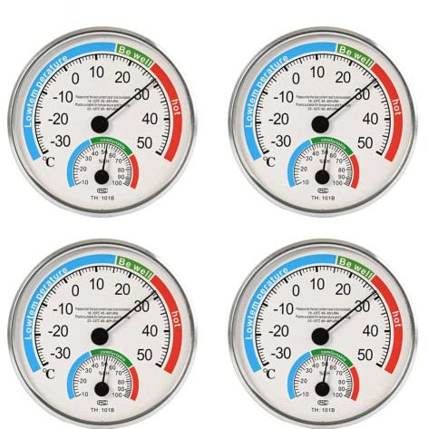 SPORTARC 4 x Thermometer, Hygrometer, Thermo-Analog, Feuchtigkeit, Raumklima-Kontrolle im Inneren für Küche, Keller, Bad, Sauna,