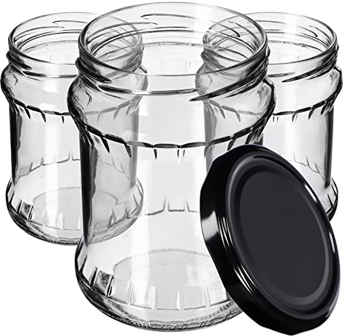 KADAX Barattolo per conserve da 500 ml, con tappo a vite, vasetti per conserve, barattoli per conserve, barattoli rotondi (nero/48 pezzi)