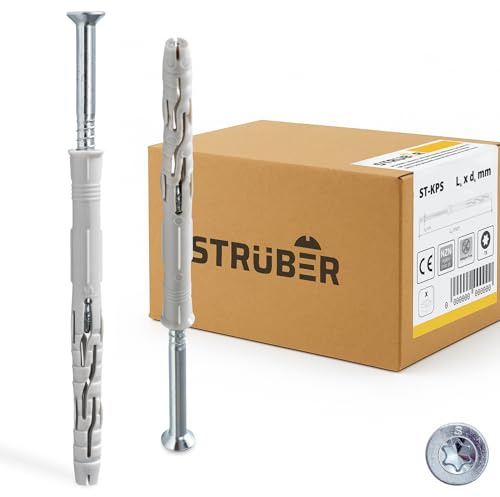 STRÜBER Rahmendübel mit Senkkopfschrauben Torx (8x100 mm / 100 Stück) Fensterrahmendübel - Langschaftdübel - Spreizdübel - Wandrahmenbefestigung - Nylondübel mit TX Schrauben - ETA Zulassung