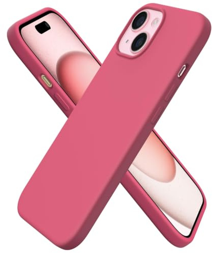 ORNARTO Cover per iPhone 15 Silicone,Antiurto,rosso Pesca