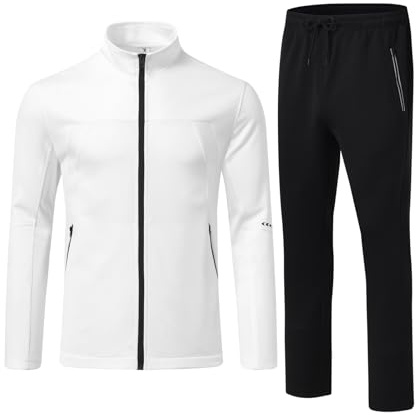 Rdruko Men's Track Sweat Suits 2 Piece Set Sweatsuits Tracksuits Full Zip Jogging Workout Gym Warm Up Suits,White,XL