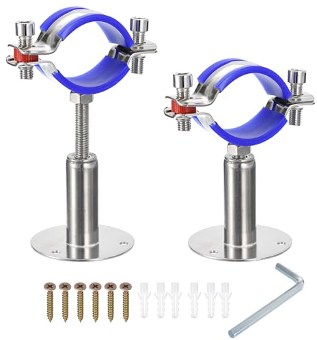 sourcing map 2Pcs Stainless Steel Pipe Supports Wall Mount Ceiling Mount Pipe Bracket Adjustable Clamp Pipe Strap Fit for Dia 45-48mm Pipe Tube