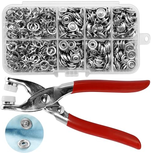 Okoss 150 Druckknöpfe Set Mit Zange, Jersey Nähzubehör Metall Druckknopfzange Fünfpoliger Schließe für DIY Basteln Kinderkleidung Kleidung Taschen Stoff (9.5 mm)