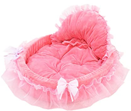 Husdjur hund och kattbädd liten hund självvärmande inomhus valp prinsessa rosett spets hjärta elegant söt säng hundhus husdjur värmande säng (rosa)
