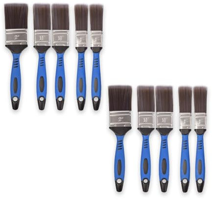 Wandfarbe Pinselset I 2 Sets von 10 Stück in Blau, Grau und Silber I Kunststoffbürsten von 2x25mm, 2x40mm und 1x50mm I Für Malerei, Handwerk & Mehr