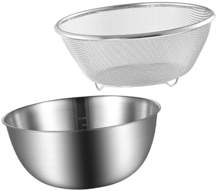 Zerodeko Colador de Cocina y Lavadora de Frutas de Acero Inoxidable 22 Cm, Escurridor para Verduras y Arroz, Cesta de Alimentos Segura para Uso Doméstico y Campamento, Set de 2 Piezas
