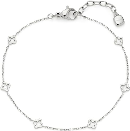 JEWELS BY LEONARDO Armband Ciao Janna • feine Arm-Kette aus silberfarbenem Edelstahl • Spiegel-Ankerkettchen mit stilisierten Kleeblatt-Ornamenten • 17,5-19,5 cm Länge • Schmuck Geschenk • 023899