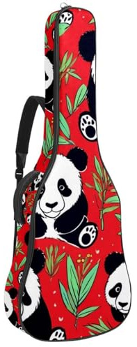 Akustikgitarrentasche 109.0 cmx 42.9 cm x 11.9 cm wasserdichte Gitarren Gigbag für 40/41/42 Zoll Akustikgitarren und Konzertgitarre, süßer Panda auf Rot, mehrfarbig, 42.9x16.9x4.7 in, Gitarrentasche