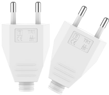 Oblinple 2 Piezas Enchufe Europeo Plano, Enchufes Euro de Alimentación 250V 2.5A, Clavija Enchufe Electricas Macho de Decoración del Hogar de Schuko Instala o Reemplaza, Blanco