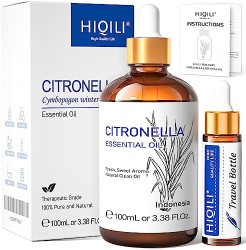HIQILI 100ML Olio Essenziale di Citronella per Spray Fatti in Casa, da Aggiungere al Diffusore 100% Puro e Naturale Non Diluito