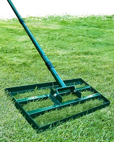 Signstek Rasen Nivellierungsrechen, 43 x 25 cm Lawn Leveling Rake, Rasen Sanden Harke Edelstahlgriff, Garden Rechen Vertikutierer für Golfplatz, Garten