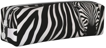 ZHONGSK Leder-Federmäppchen, kleines Federmäppchen mit Reißverschluss, bedruckte Schreibwaren-Tasche, Organizer, Stiftebox für Kinder, Mädchen, Jungen, Lehrer und Büro (Zebra-Druck), weiß,