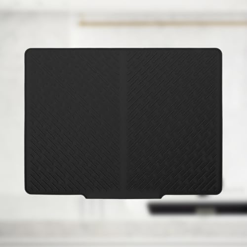 Gachiwar Alfombrilla Escurreplatos de Silicona, 58 cm x 44 cm escurreplatos silicona,Bayeta escurreplatos,antideslizante, resistencia a altas temperaturas,Tapete de silicona para induccion,Negro