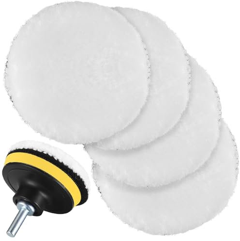 Pulidora de coches con capuchas de lana 5 pulgadas, 7 piezas, Discos y pads de pulido de lana, Taladro con adaptador