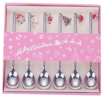 MOLUCKFU 6St Weihnachtslöffel küchenmaschiene kochgeschirr weihnchtsdeko weichnachtsgeschke Mehrfarbige Löffel Rühren handhaben Tasse Kaffeelöffel Edelstahllöffel Rostfreier Stahl Silver