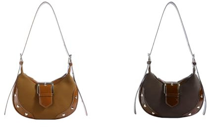 JUCHRZEY Umhängetasche for Damen mit Nieten-Umhängetasche, PU-Lederhandtasche for die Arbeit (Braun)