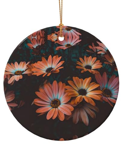 Oranger Chrysanthemen-Druck, exquisiter runder Anhänger, vielseitige Weihnachts-Keramik-Ornamente, saisonale Dekoration, Geschenke