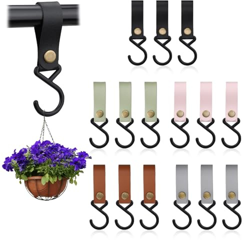Bmliingchau 15 Stück S Haken mit Lederschlaufe,garderobe haken,Haken für Kleiderstange Leder,Kleiderhaken mit Lederschlaufe,Haken zum Einhängen für Kleiderschrank, Küche, Camping