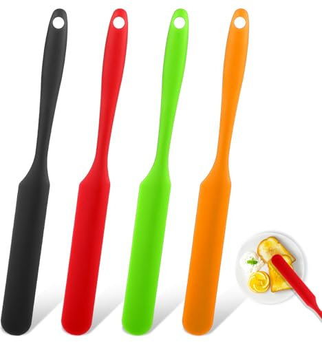 AOZUO Set di 4 spatole in silicone, spatole da cucina in silicone, spatole da cucina resistenti al calore con manico lungo, spalmatore per marmellata, cucina, crema per torte, spatola per burro