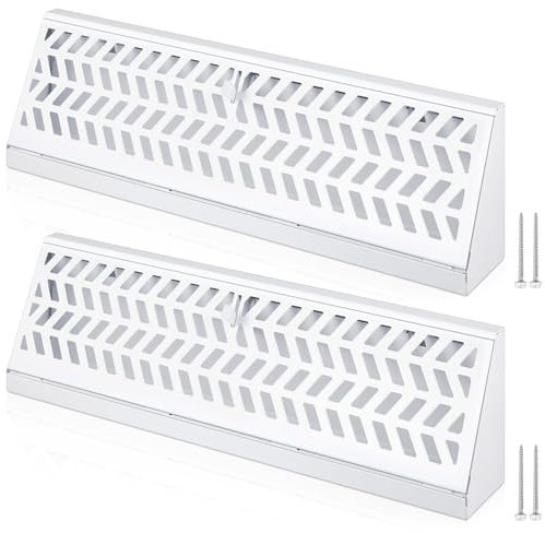 Blulu 2 Pack 15 Inch Baseboard Register Duct Opening Size Baseboard Vent Covers Heavy Duty Steel Baseboard Diffuser with Adjustable Damper for Home Floor Wall Supply, Easy to Install with Screw, White