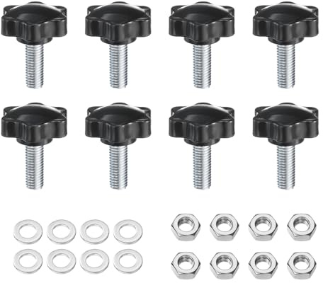 QUARKZMAN 8 Stück Rändelschraube Sterngriffmutter M10 x 25mm Metrisch verzinkter Kohlenstoffstahl 38mm Rändelmutter 6-Stern Kunststoffstift Handknöpfe Griffe Daumenschrauben
