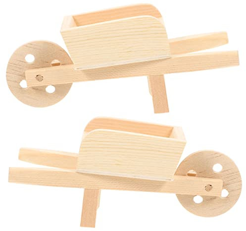 Générique 2 Pièces Mini-Chariot Accessoires Visqueux Wagons Maison Jouets Miniatures Roulette Poupée Castor Trousses Transpalette Manuel -brouettes Brouettes Bois