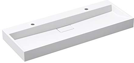 doporro Lavabo Suspendu avec Bonde Vasque à Poser Blanc Mat 120x46x11cm Lave Mains avec 2 Percages Rectangulaire Colossum19