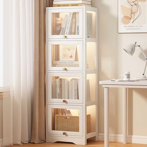 Acryl-Vitrine mit Bambus-Klapptür, transparent, staubdicht, für Sammlerstücke, Bücherregal, Vitrine, Aufbewahrungsschrank (15,7 x 11,8 x 54,7 cm)