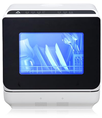 Portable Dishwasher, Mini Dishwashers with Dual Water Supply Modes, Portable Countertop Dishwasher with 5 Wash Programs, Countertop Design with Double-Layered Glass Door Viewing Window, No Hookup Need