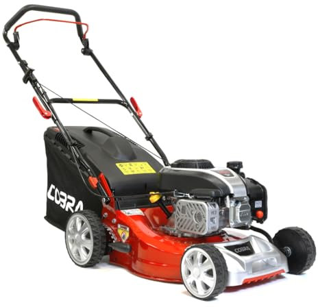 Cobra M40CVX Petrol Lawn Mower, 40cm (16in) Cutting Width, 50l Grass Collector, Fold Flat Handles, Red/Silver