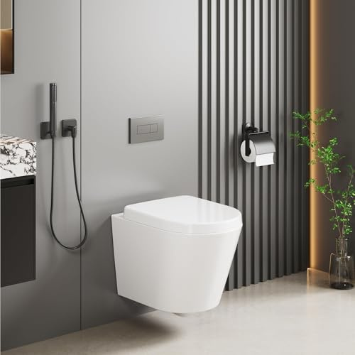 Garvee HäNge-WC SpüLrandlos | Moderne Toilette WC Set | TiefspüLer HäNge WC | Toilettendeckel D Form | WC Sitz Mit Absenkautomatik | GäSte WC | Lang 53 cm, Weiß