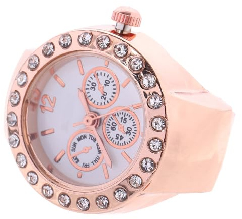 IMIKEYA Runde Ringuhr mit Strass, Quarz, Legierung und Glas für Damen | Elastisches Design, für Party und Freizeit, Leicht zu Kombinieren, mit Präziser Zeitanzeige