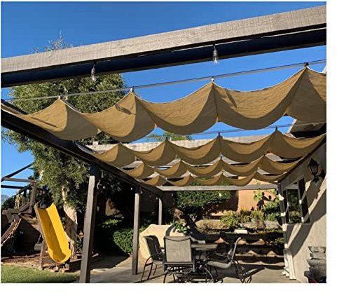 Tenda parasole per esterni, copertura retrattile per pergola da giardino, patio e terrazza, gazebo con protezione solare con filo scorrevole per traliccio in legno