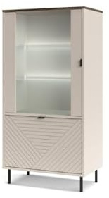 Niedrige Vitrine Evo Glasschrank Kasimir/Eiche, 63x135x40 cm, made in EU | Wohnzimmer Standvitrine mit 1 Glastür & 1 Spanplattentür, 4 Einlegeböden, Metallbeine, Modern Aufbewahrungsschrank