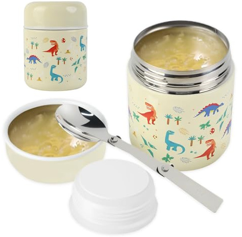 Thermos per Alimenti 300ml, Acciaio Inossidabile per Bambini e Adulti – Contenitore Termico Isolato che Mantiene il Cibo Caldo 6-12h, Impermeabile con Cucchiaio Pieghevole, Ideale per Scuola, Ufficio