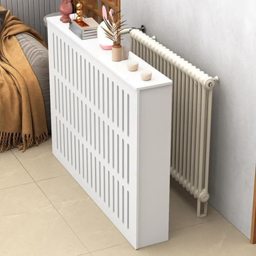 SXKLLYX Cache-Radiateur Moderne, Cache Radiateur Blanc, Radiator Cover 4 Côtés pour Salon, Salle de Bain Décorative, Design Grillagé, Facile à Installer(70 * 70 * 20cm/27.6 * 27.6 * 7.9in)