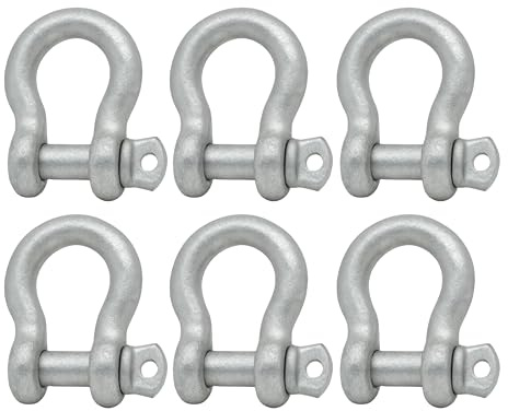 Tie Down 5/16 Galvanized Steel D Shackles [6-Pack] – Heavy-Duty Screw Pin Connectors for Boats, Anchors, Rigging, Towing & Chain Links – 1,500 lb Working Load