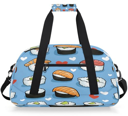 Mexpekil Japanese Sushi Food Travel Gym Bag for Girls Boys Carry On Overnight Weekend Bags Waterproof Hand Luggage Bag for Sports Dance School Practice