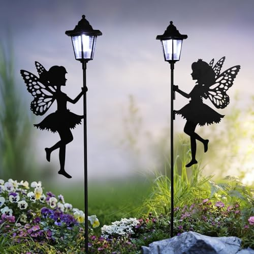 ZKLiLi 2pcs Fairy Solar Garden Light,Outdoor Garden Fairy Decor Waterproof Large Hanging Lantern for Patio Yard Porch Lawn Pathway Statues Outdoor Decor Gifts for Mom Grandma Women（White Light）