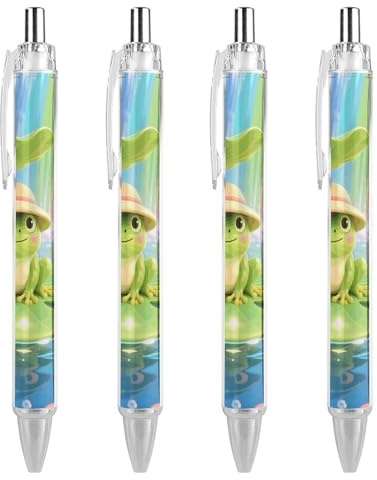 RTFGHJS Frog on Giant Lily Ballpoint Pens Retractable Ball Point Pens Smooth 0.5mm Medium Writing Pen Black Ink Pen for Men Women 4 PCS