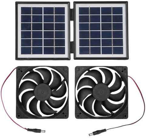 Fockety Kit de Ventilateur D'extraction Solaire, 2 Ventilateurs de Refroidissement Résistants à la Pluie de 5 W avec des Pales Plus épaisses et Plus Larges et Un Panneau Solaire de 10 W, (Black)