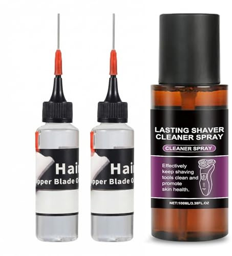 Lot de 3 huiles pour tête de rasage et nettoyant pour tête de rasage - Huile pour tondeuse à cheveux - Avec brosse de nettoyage - Huile pour tondeuse à cheveux