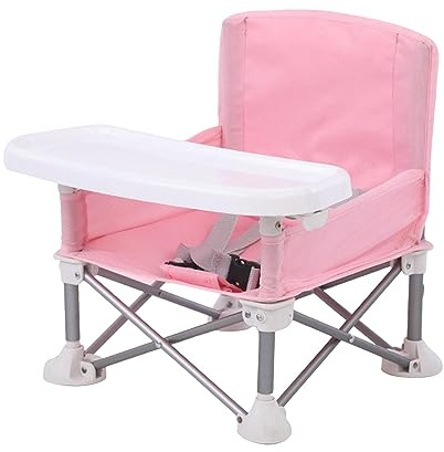 UxicRuya Reise Kindersitz mit Tablett, Faltbarer, Tragbarer Kindersitz für Esstisch, Camping, Strand, mit Gurt Und Aufbewahrungstasche, ROSA