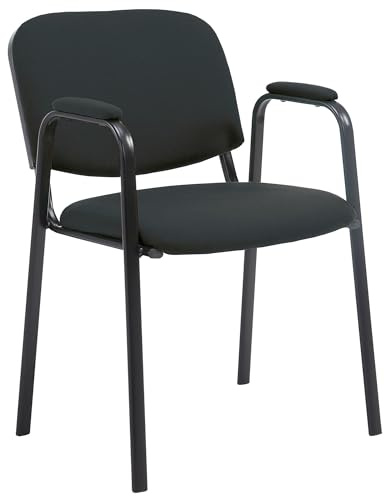 CLP Silla Apilable Ken Pro Acolchada con Reposabrazos, Silla de Conferencia de Tela Apilable, Estructura Metalica Negra Resistente hasta 150 kg, Color:Negro