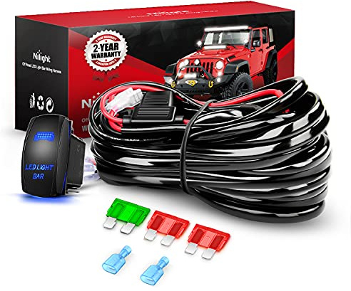 Nilight - 10019W LED Light Bar Wiring Harness Kit 12AWG Heavy Duty 12V 5Pin Rocker Switch Laser On off Waterproof Switch Power Relay Blade Fuse-1 Lead,2 Years Warranty