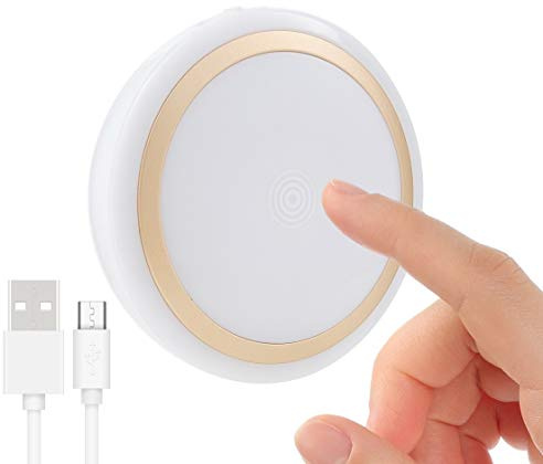 RTSU Rechargeable Touch Light with Timer, Dimmable Kids Baby Nursery Night Light, Wireless Stick-on Anywhere LED Push Tap Light for Closet Cabinet, Brightness Memory, Warm White Light